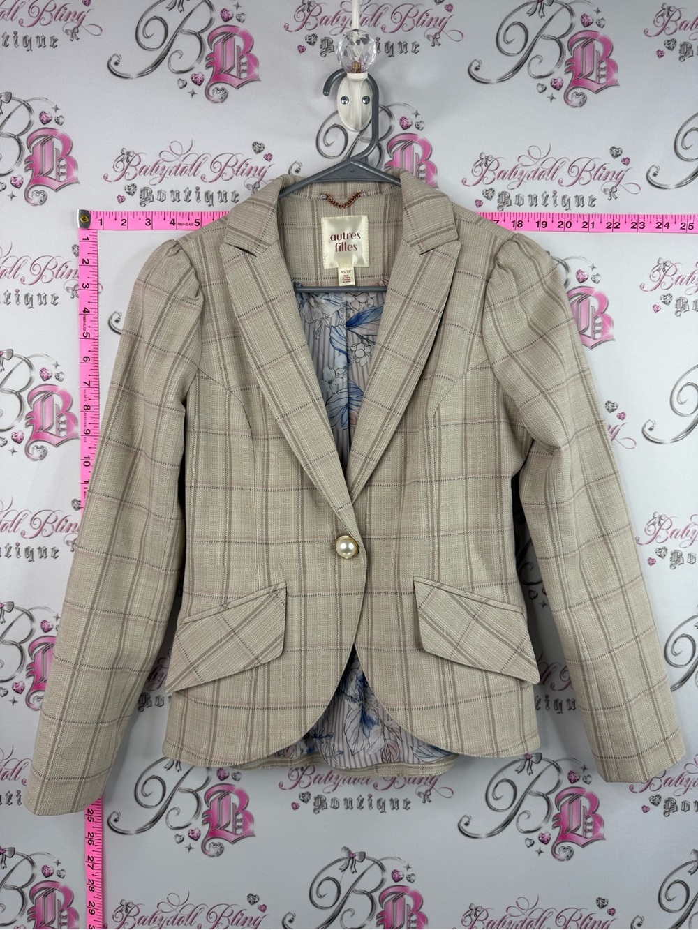 Outre Filles blazer button up pearl Beige Plaid Single-Button Tailored Blazer